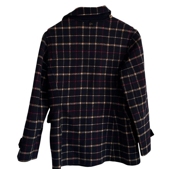 Brooks Brothers Wool Plaid Duffel Coat 2 XS Blue Red Yellow Academia Prep Toggle - Picture 2 of 6